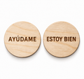 Round Wooden Reversible Spanish-Speaking Consent Chip – Ayúdame / Estoy Bien