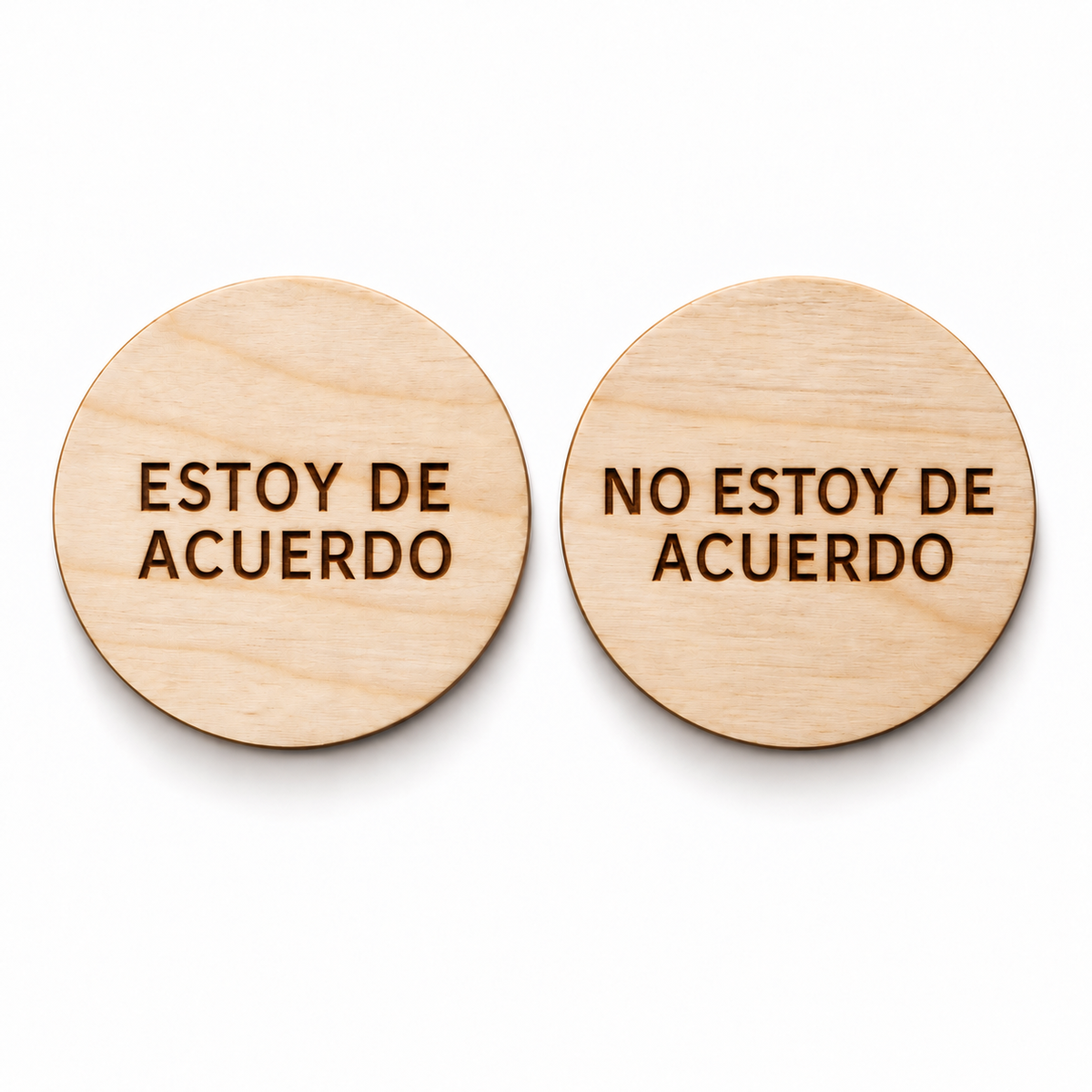 Round Wooden Reversible Spanish-Speaking Consent Chip – Estoy De Acuerdo / No Estoy De Acuerdo
