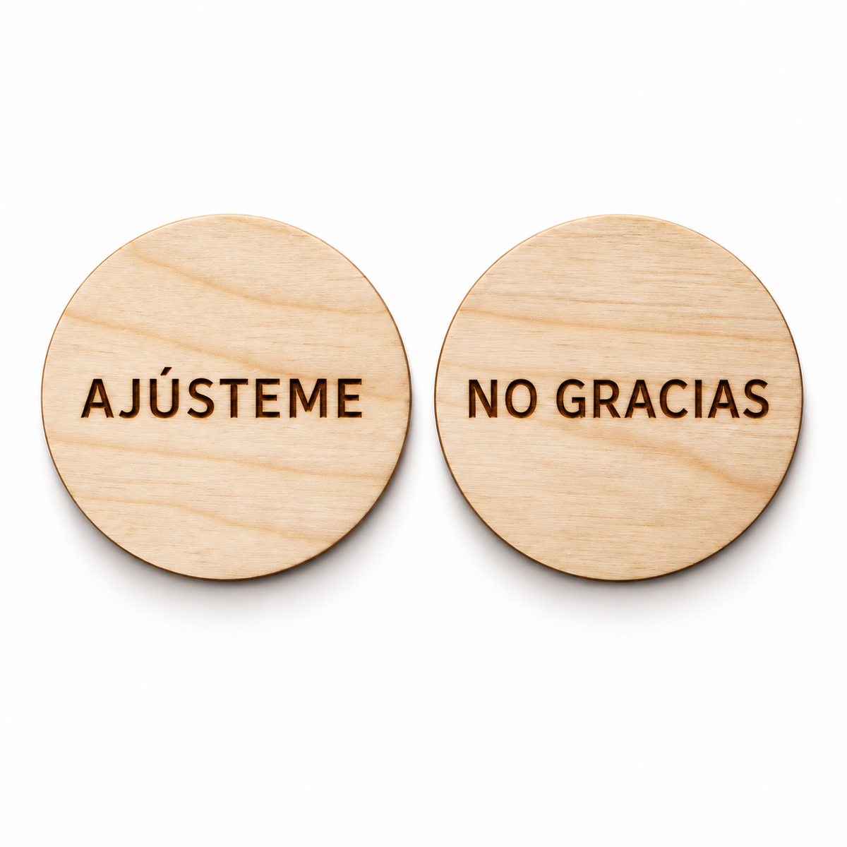 Round Wooden Reversible Spanish-Speaking Consent Chip – Ajústeme / No Gracias